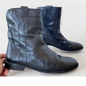 FRYE Paige Short Riding Boots Black Leather Biker Mid Calf Women’s 6.5